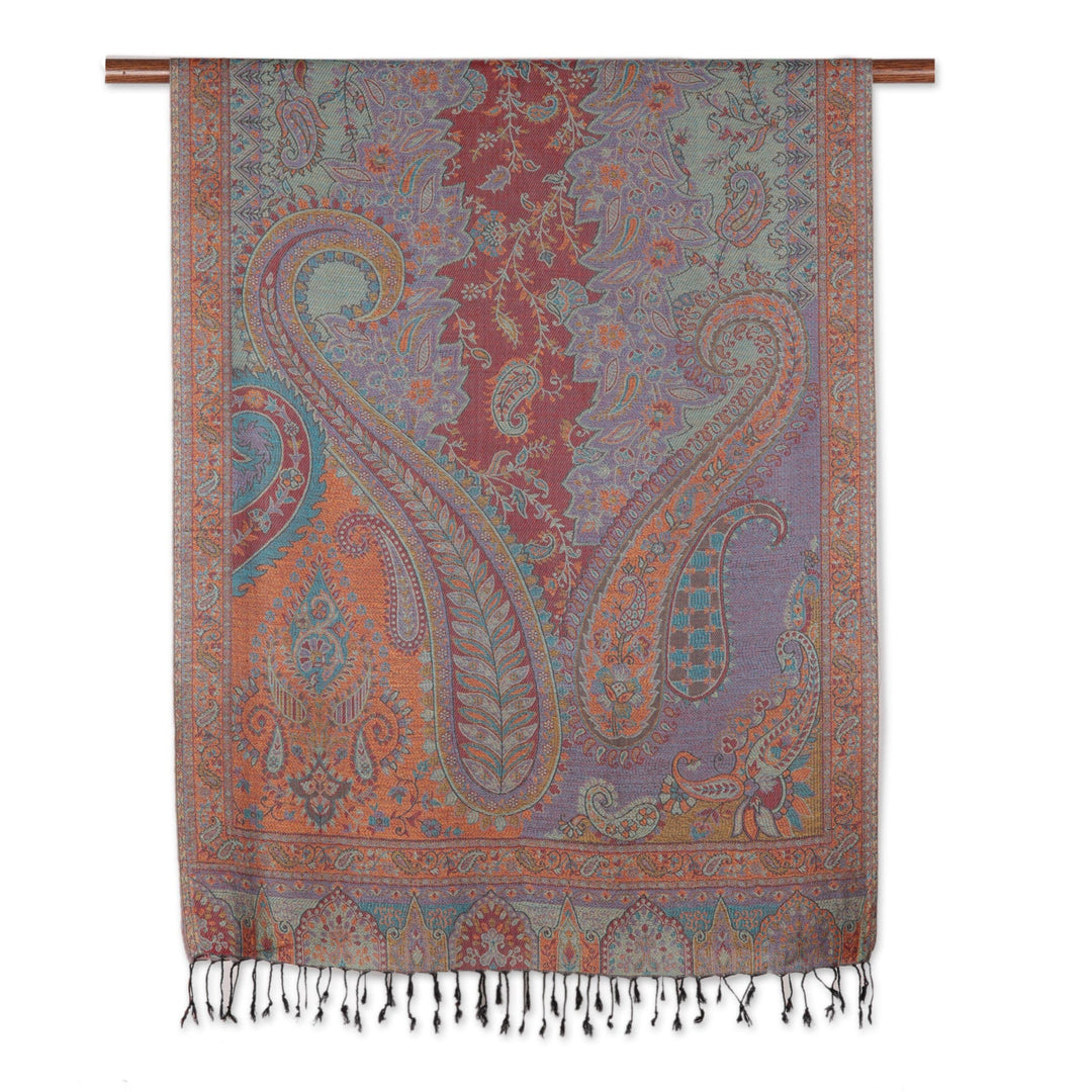 Reversible Modal Jacquard Shawl in Muted Jewel Tones - Paisley Delight