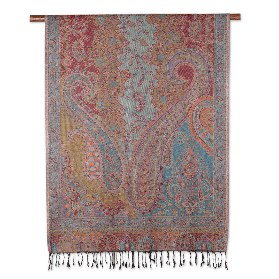 Reversible Modal Jacquard Shawl in Muted Jewel Tones - Paisley Delight