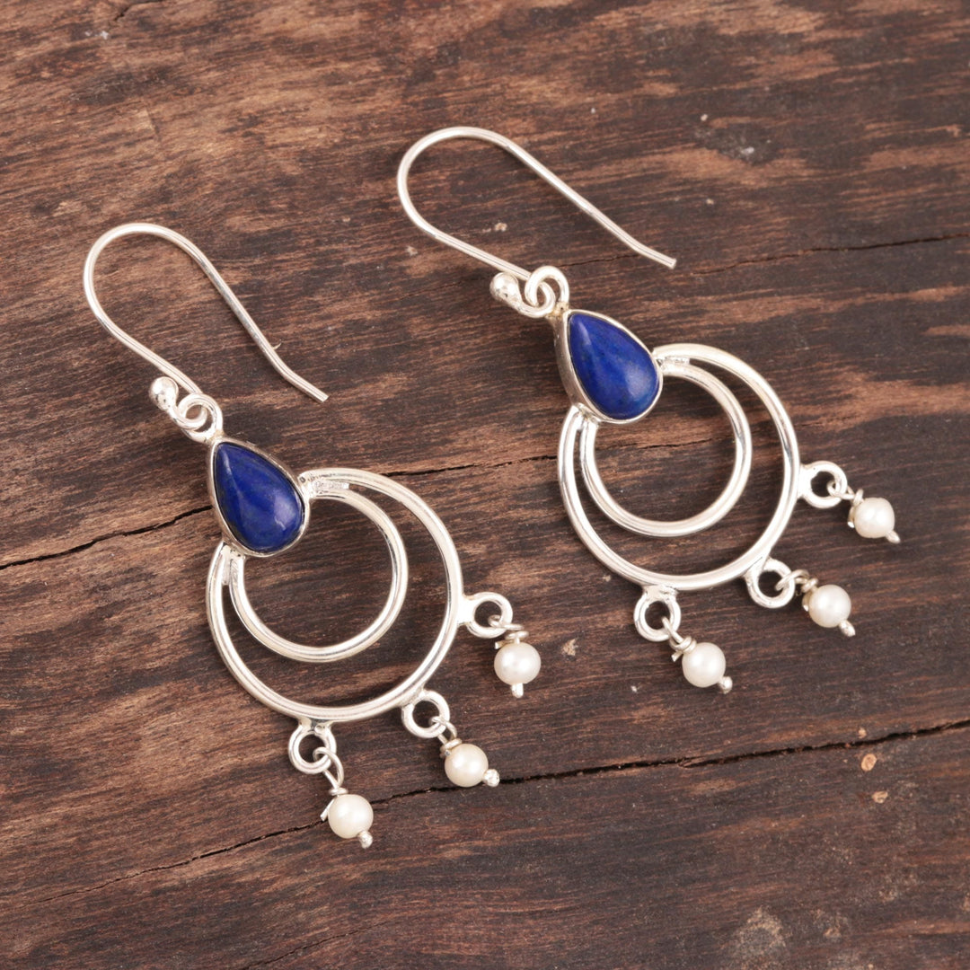 Lapis Lazuli and Cultured Pearl Dangle Earrings - Royal Aesthetic