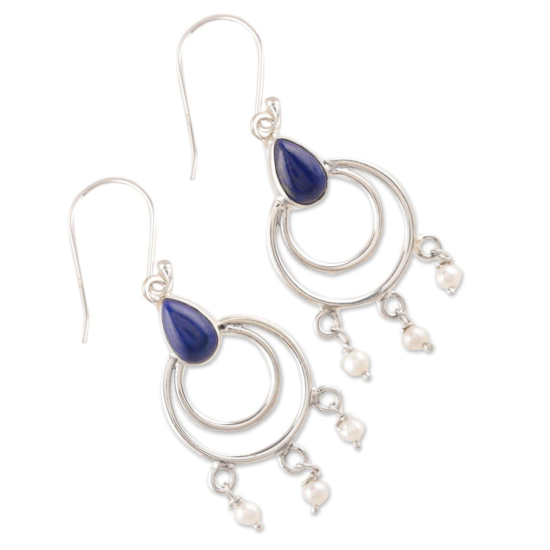 Lapis Lazuli and Cultured Pearl Dangle Earrings - Royal Aesthetic