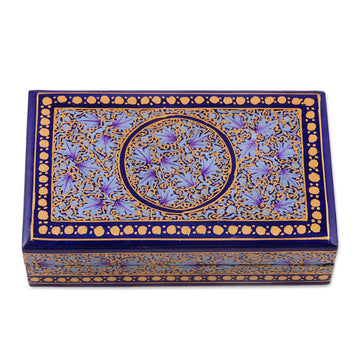 Blue and Gold Velvet-Lined Decorative Box - Kashmir Tradition