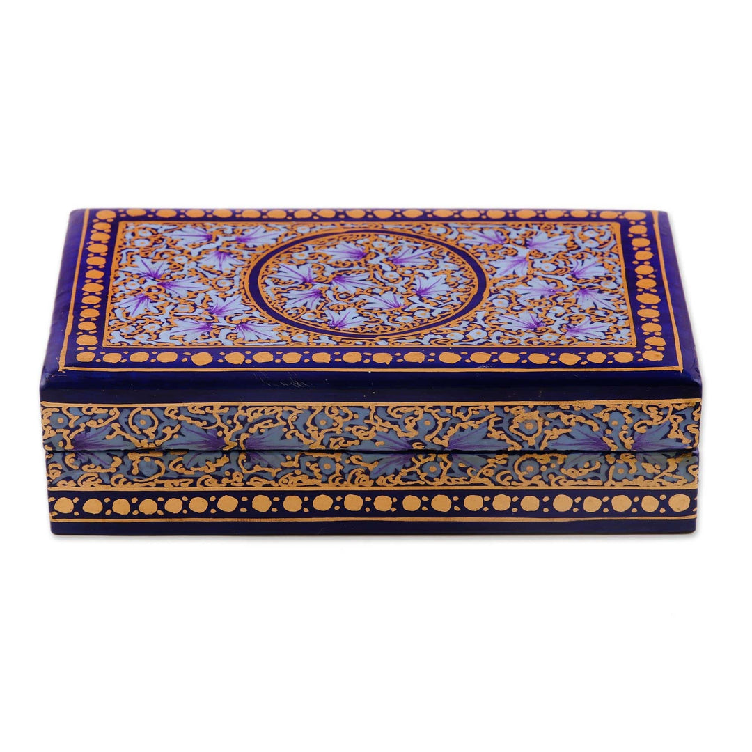 Blue and Gold Velvet-Lined Decorative Box - Kashmir Tradition