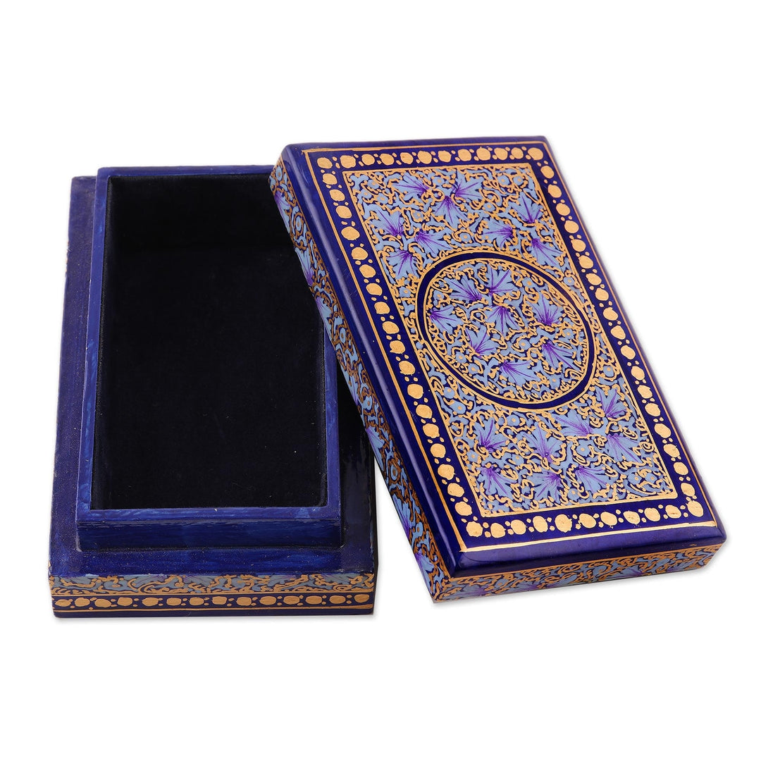 Blue and Gold Velvet-Lined Decorative Box - Kashmir Tradition