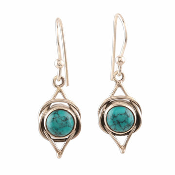 Sterling Silver Earrings with Reconstituted Turquoise - Intricate Twirl in Turquoise