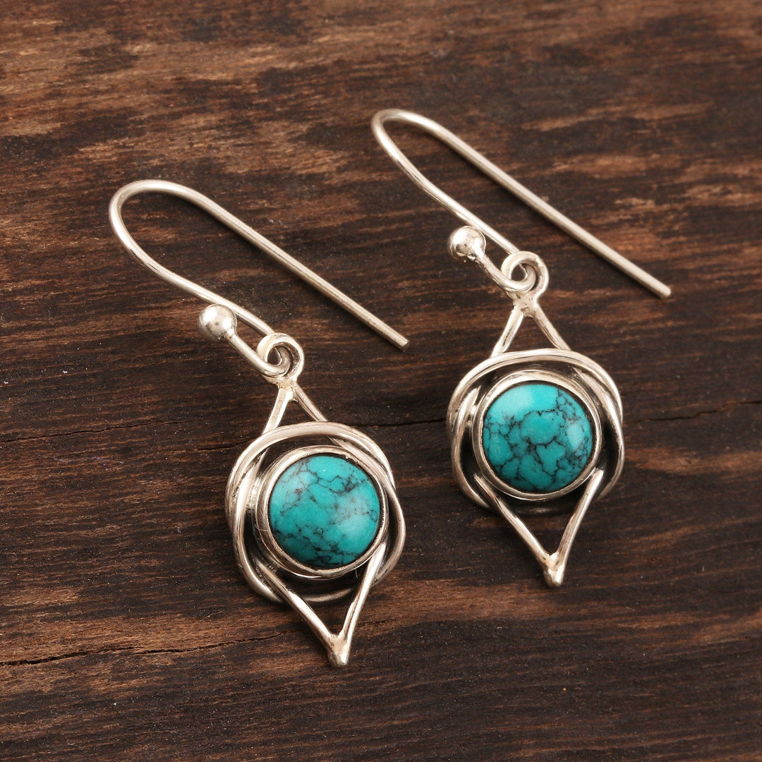 Sterling Silver Earrings with Reconstituted Turquoise - Intricate Twirl in Turquoise