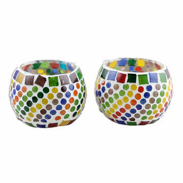 Glass Mosaic Tealight Candleholders (Pair) - Festive Rainbow
