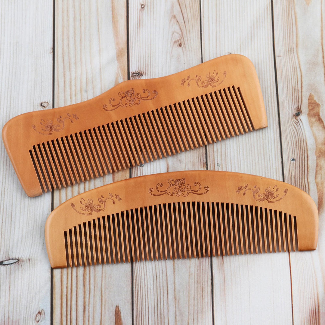 Cane Wood Hand Carved Set of 2 Combs - Floral Delight