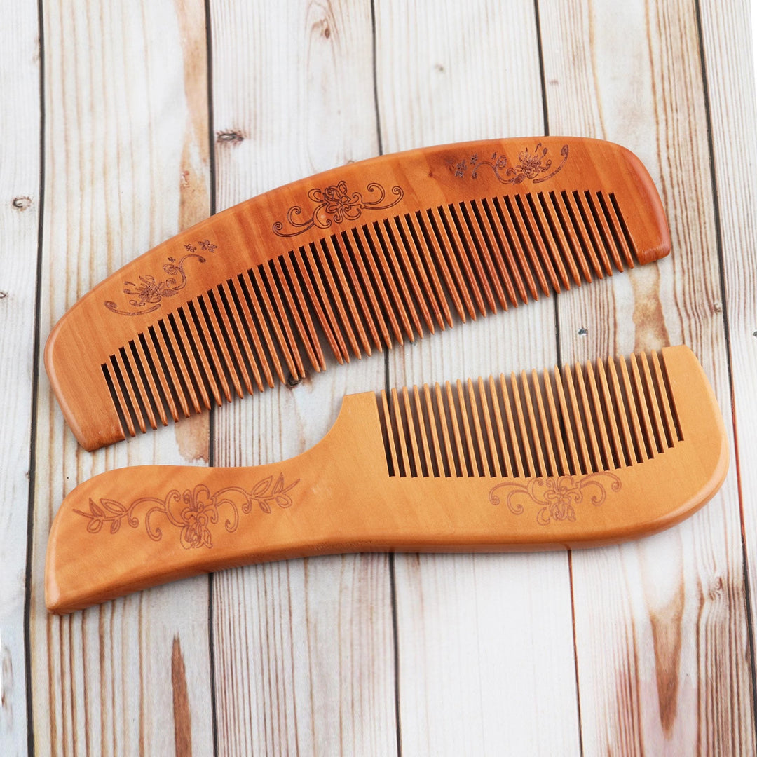 Hand Crafted Floral Wood Combs (Pair) - Floral Charm