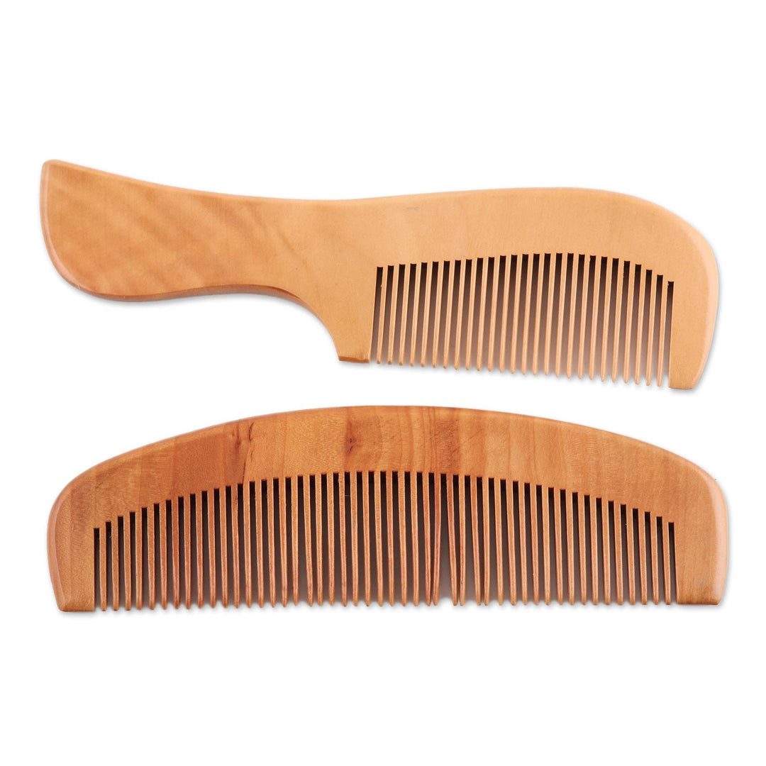 Hand Crafted Floral Wood Combs (Pair) - Floral Charm