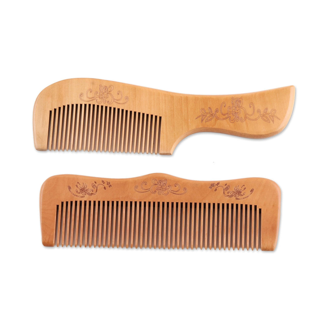 Handcrafted Cane Wood Combs with Engraved Flowers (Pair) - Floral Fascination