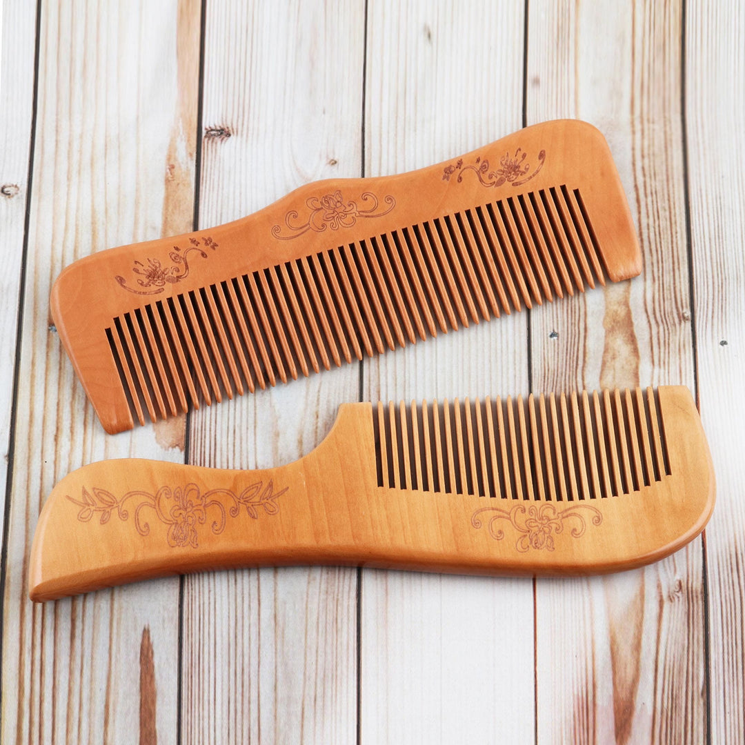 Handcrafted Cane Wood Combs with Engraved Flowers (Pair) - Floral Fascination