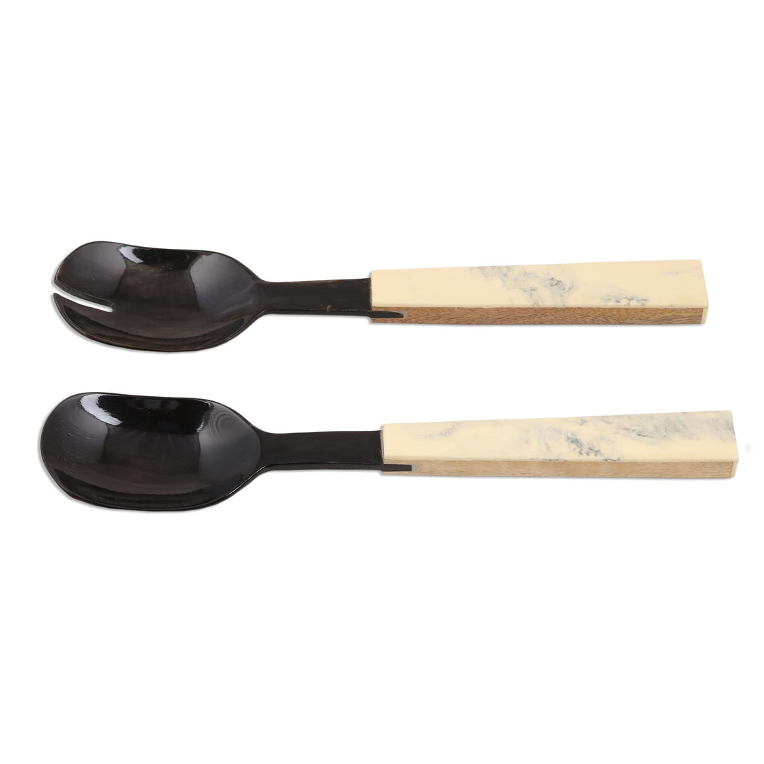 Salad Servers with Horn and Wood - Set of 2