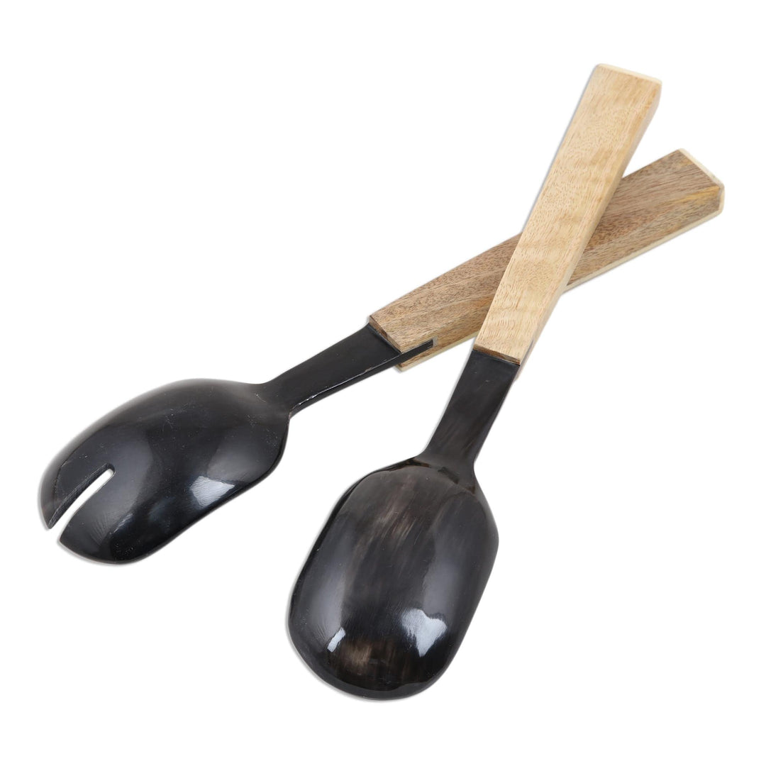 Salad Servers with Horn and Wood - Set of 2