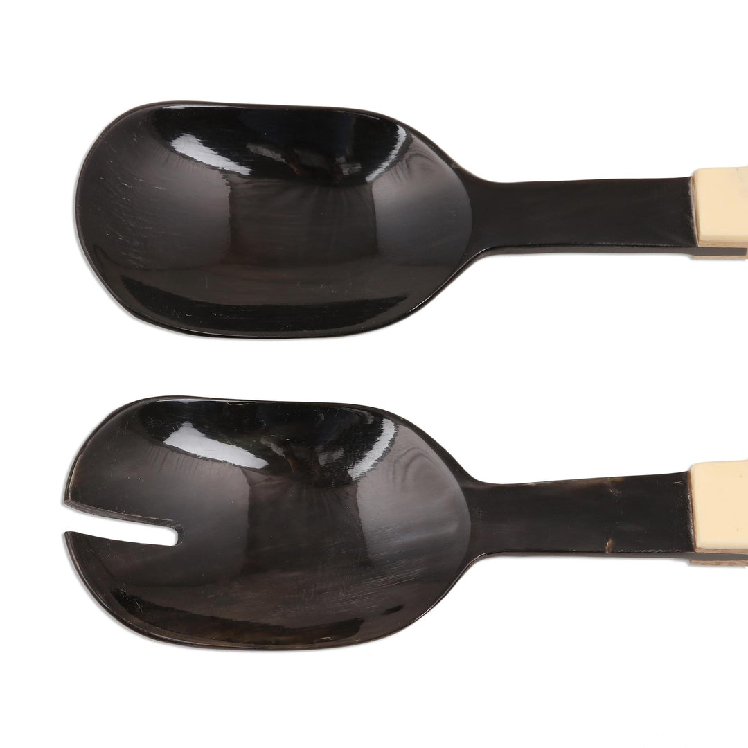 Salad Servers with Horn and Wood - Set of 2