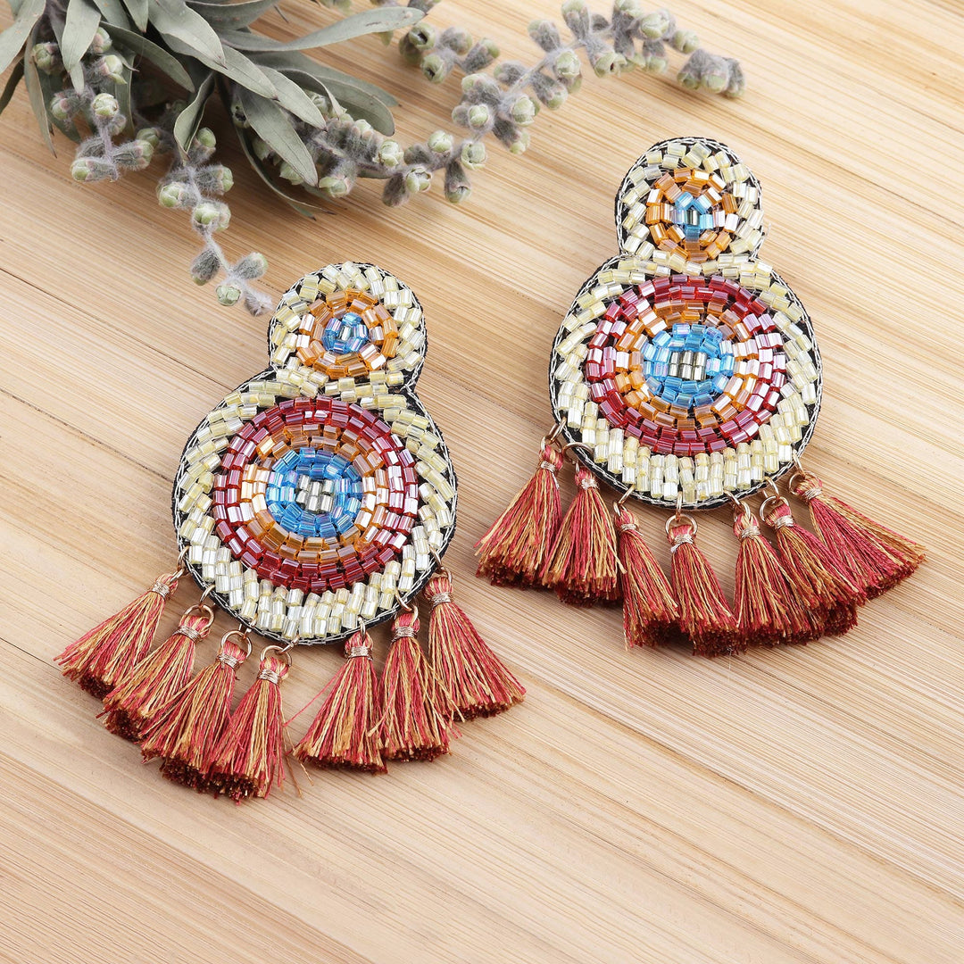 Glass Bead Chandelier Earrings in Shades of Orange - Glorious Appeal in Orange