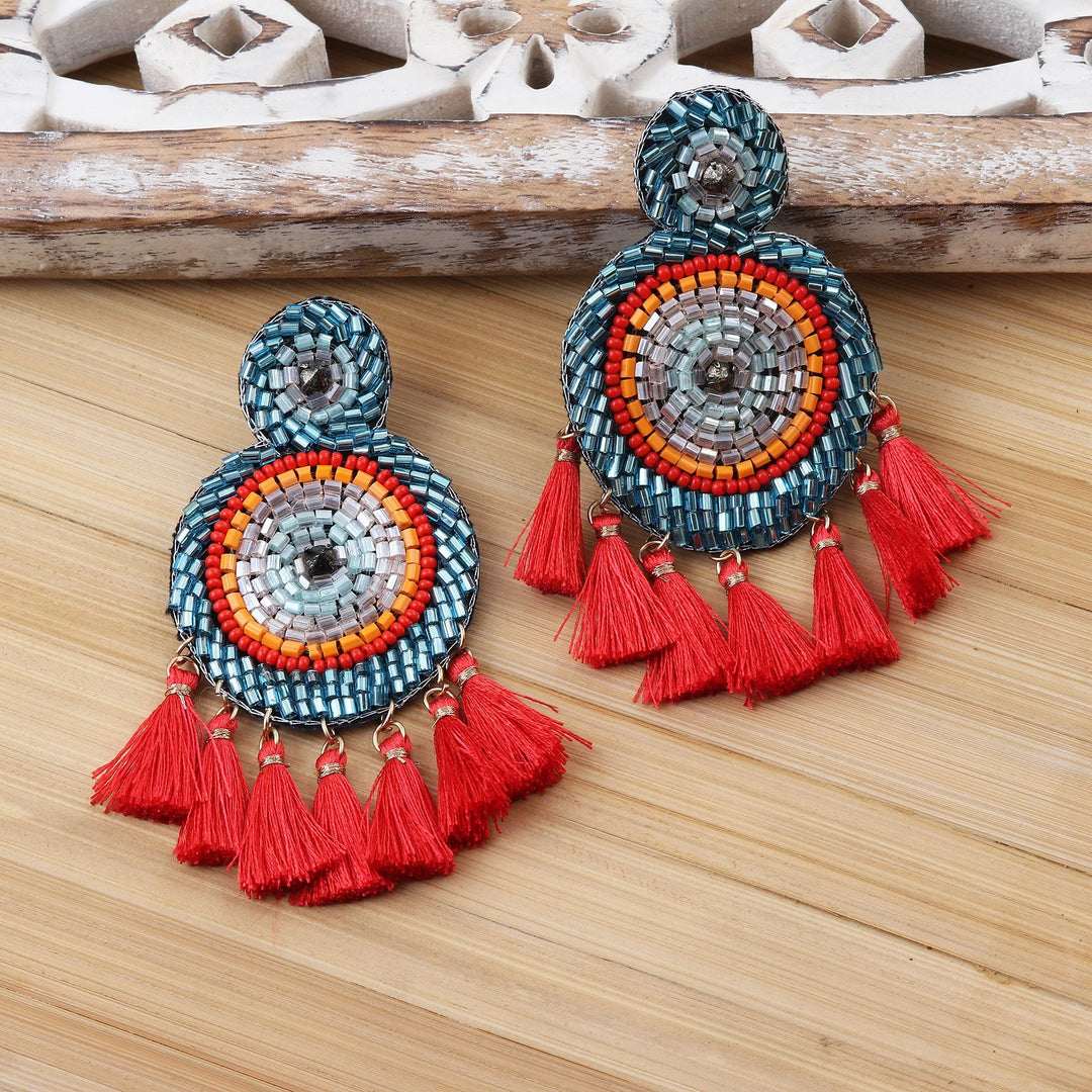 Glass Bead Chandelier Earrings in Shades of Red - Glorious Appeal in Red