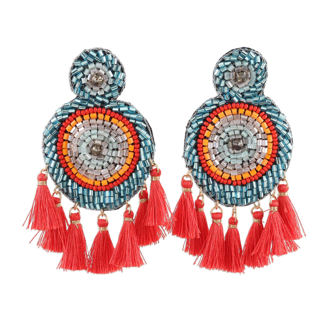 Glass Bead Chandelier Earrings in Shades of Red - Glorious Appeal in Red