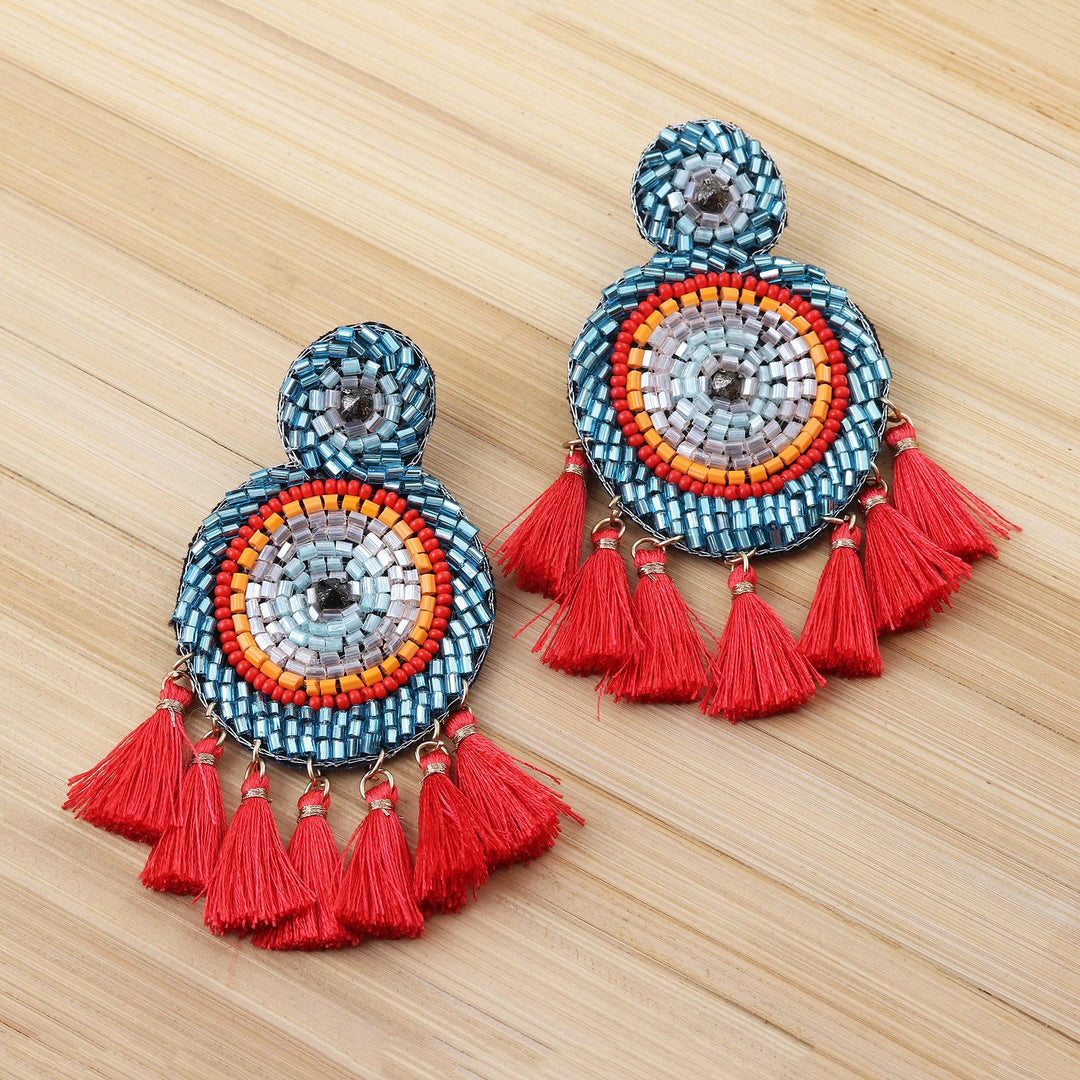 Glass Bead Chandelier Earrings in Shades of Red - Glorious Appeal in Red