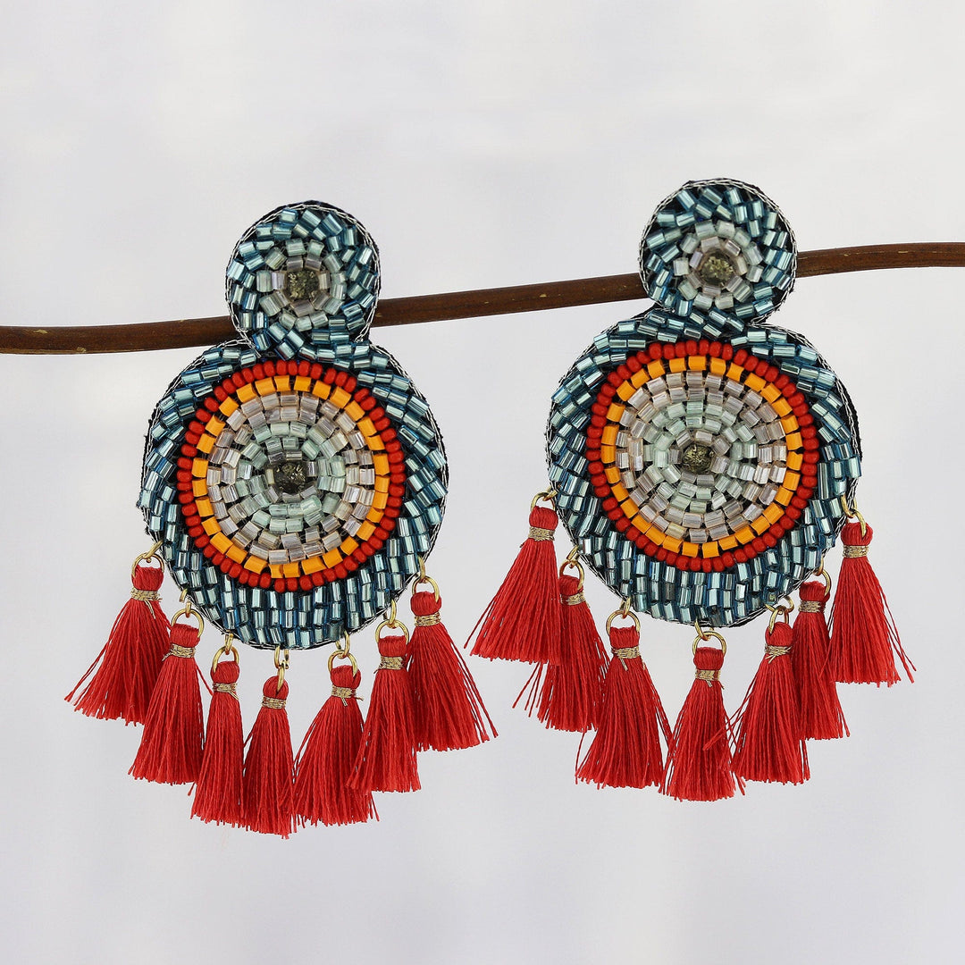 Glass Bead Chandelier Earrings in Shades of Red - Glorious Appeal in Red