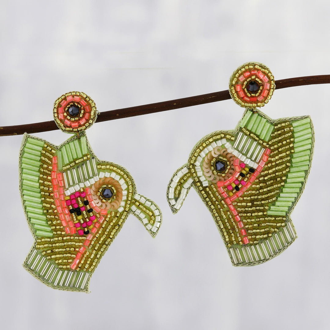 Multicolor Beaded Kingfisher Dangle Earrings - Kingfisher Charm in Yellow