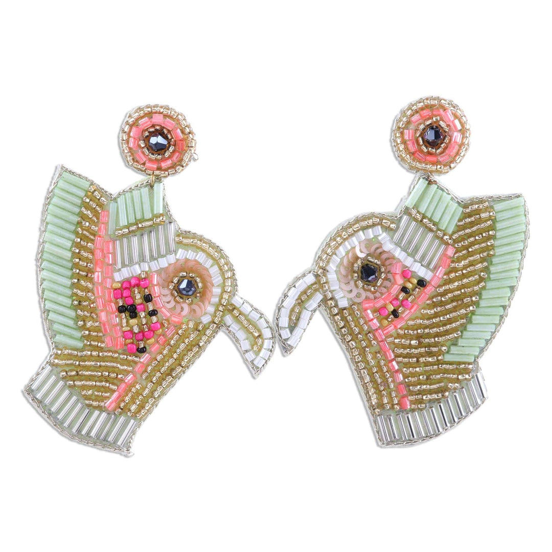 Multicolor Beaded Kingfisher Dangle Earrings - Kingfisher Charm in Yellow