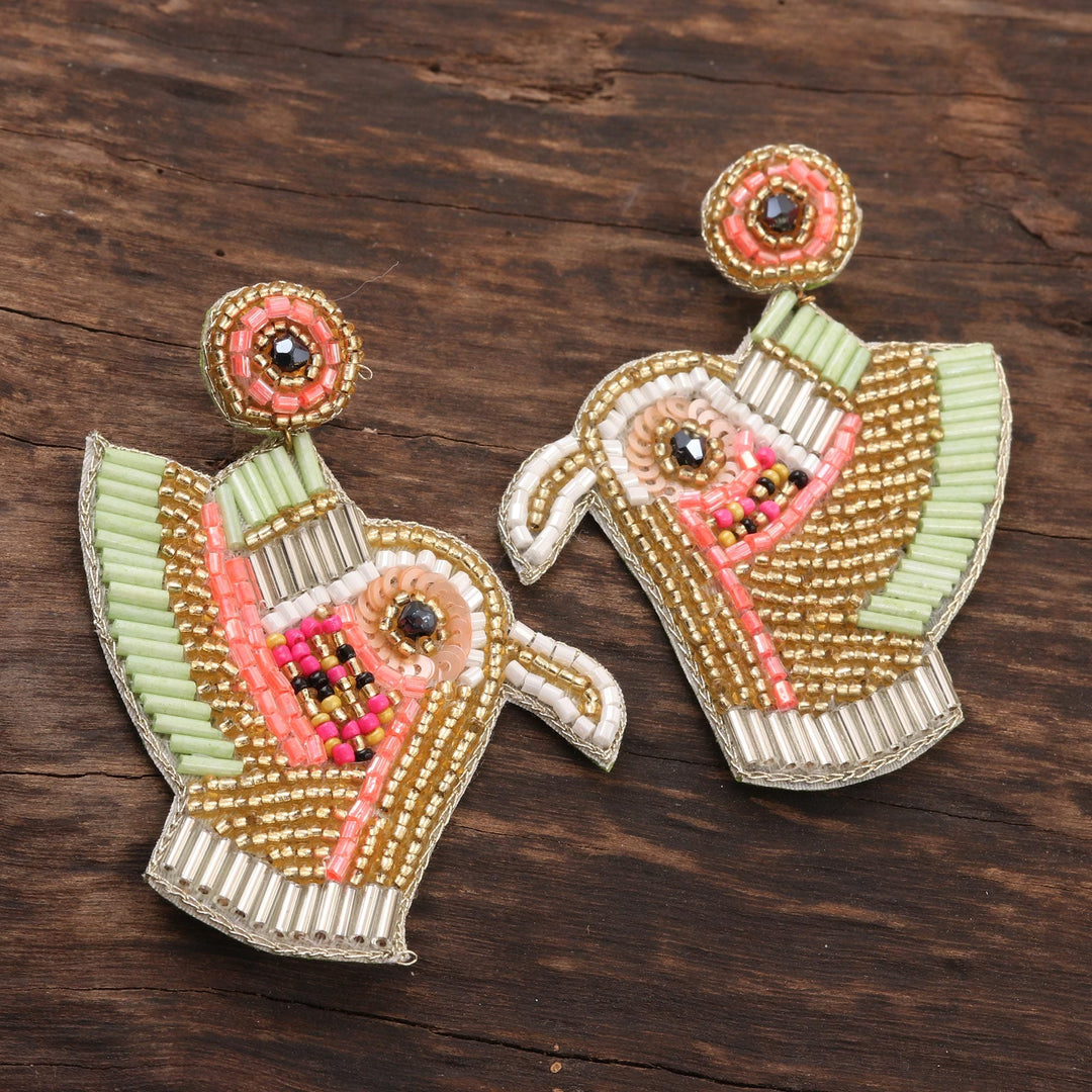 Multicolor Beaded Kingfisher Dangle Earrings - Kingfisher Charm in Yellow