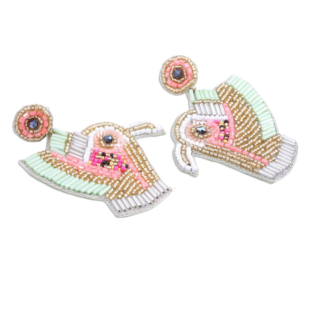 Multicolor Beaded Kingfisher Dangle Earrings - Kingfisher Charm in Yellow
