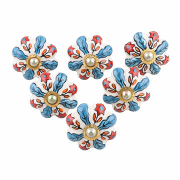 Set of 6 Hand Painted Ceramic Drawer Pulls/Knobs - Flowery Glory