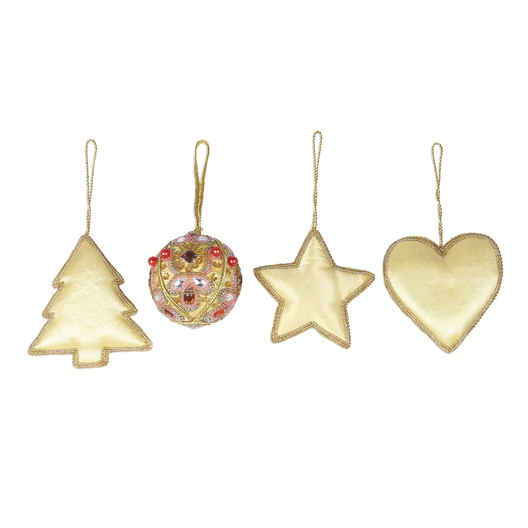 Embellished Satin Ornaments - Set of 4 - Lavish Holiday
