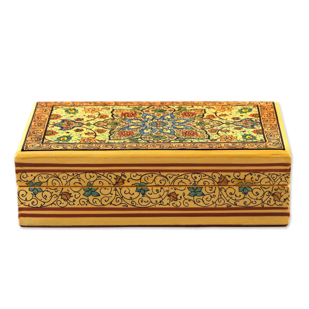 Hand Painted Papier Mache Decorative Floral Box - Floral Nobility