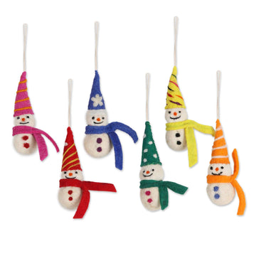 Wool Ornaments - Set of 6 - Silly Snowmen