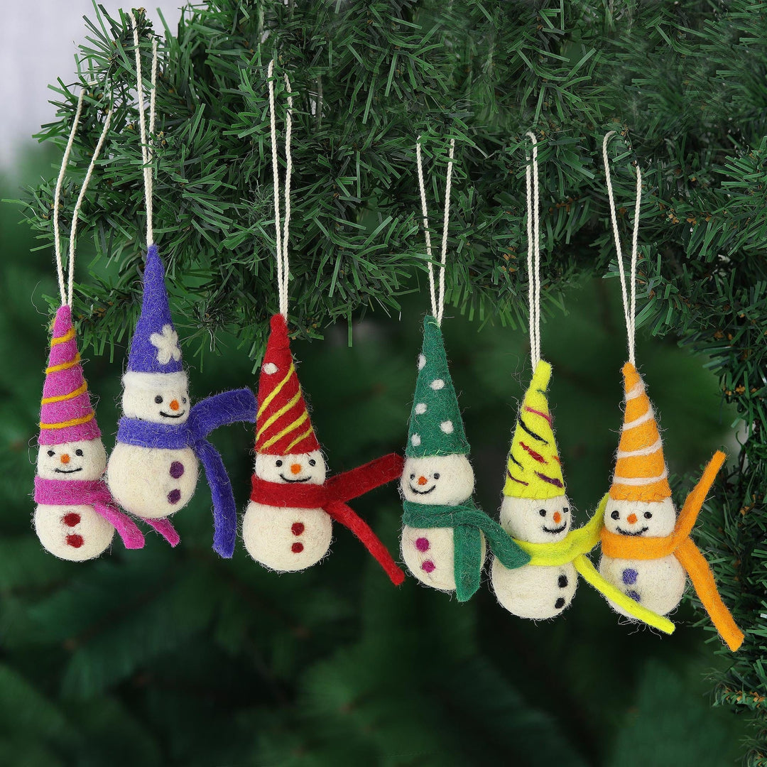 Wool Ornaments - Set of 6 - Silly Snowmen