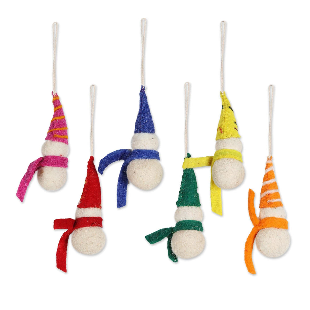 Wool Ornaments - Set of 6 - Silly Snowmen