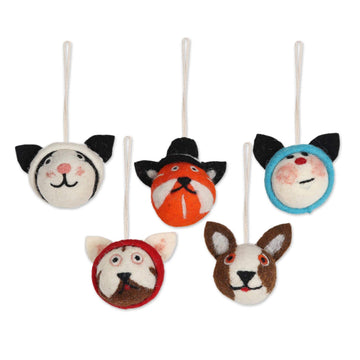 Wool Ornaments -Set of 5 - Meow-y Christmas