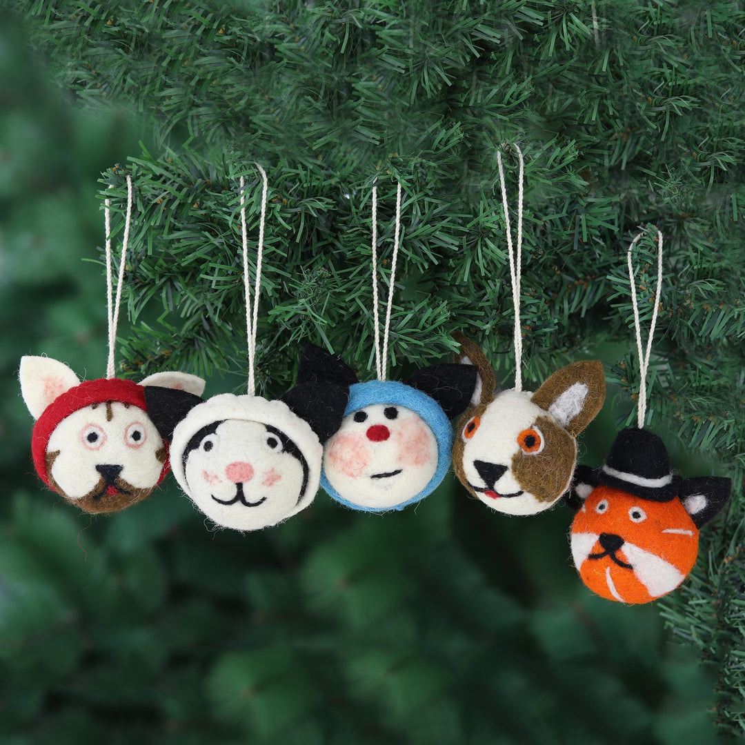 Wool Ornaments -Set of 5 - Meow-y Christmas