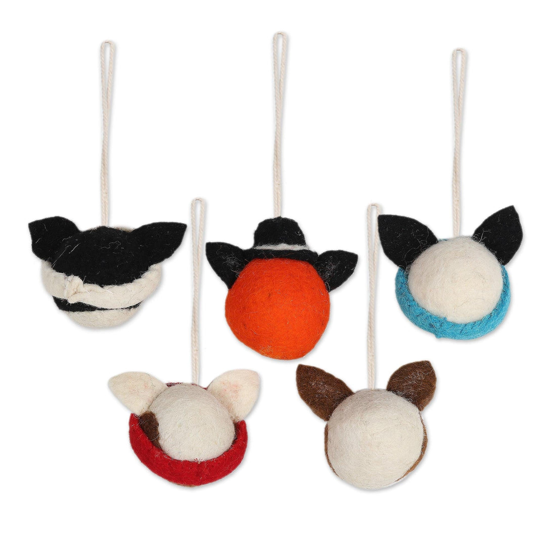 Wool Ornaments -Set of 5 - Meow-y Christmas
