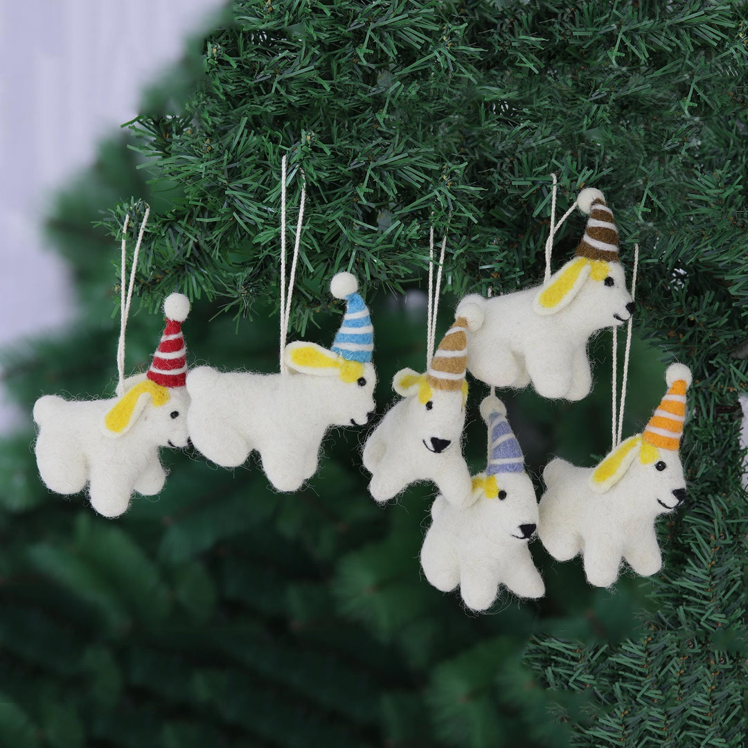 Wool Ornaments - Set of 6 - Snow Pups