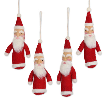 Wool Ornaments - Set of 4 - Santa Greetings