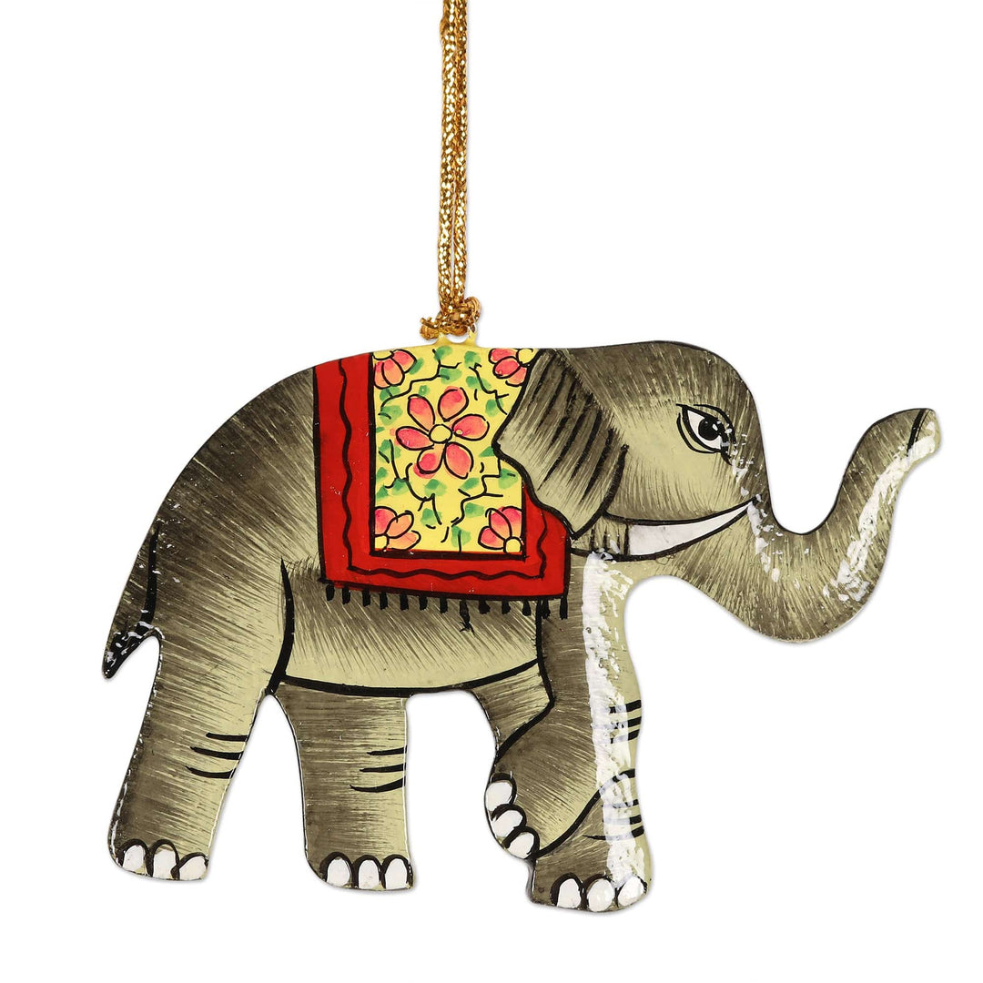 Wood Ornaments - Set of 6 - Festive Elephants