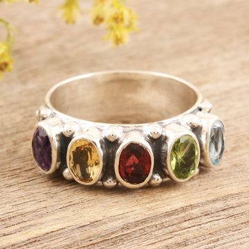 Faceted Multi Gemstone Sterling Silver Cocktail Ring