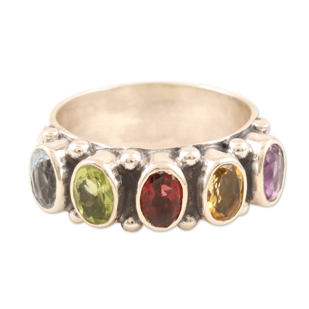 Faceted Multi Gemstone Sterling Silver Cocktail Ring