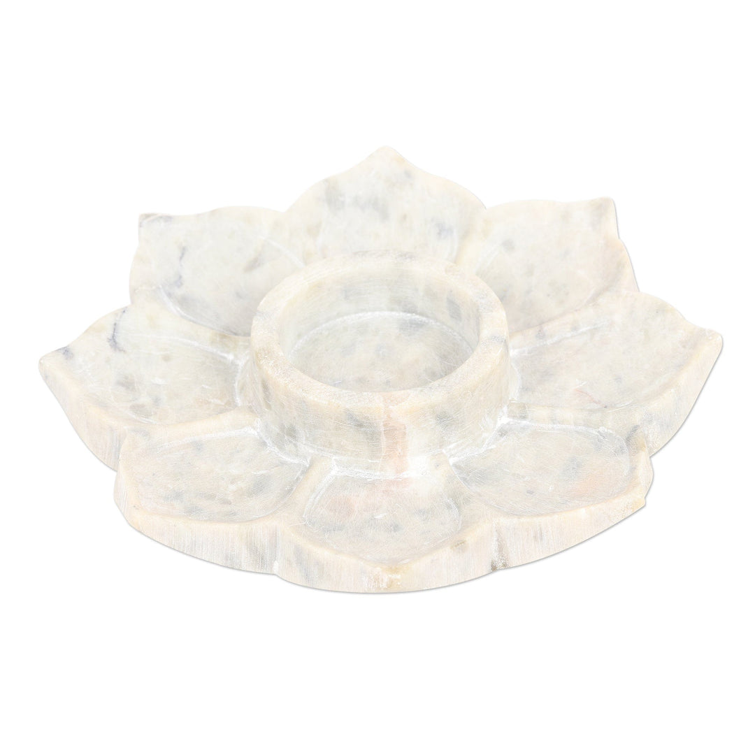 Hand Carved Soapstone Tealight Holder - Floral Flame