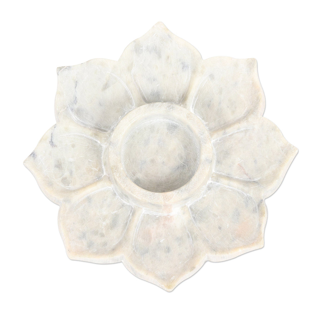 Hand Carved Soapstone Tealight Holder - Floral Flame