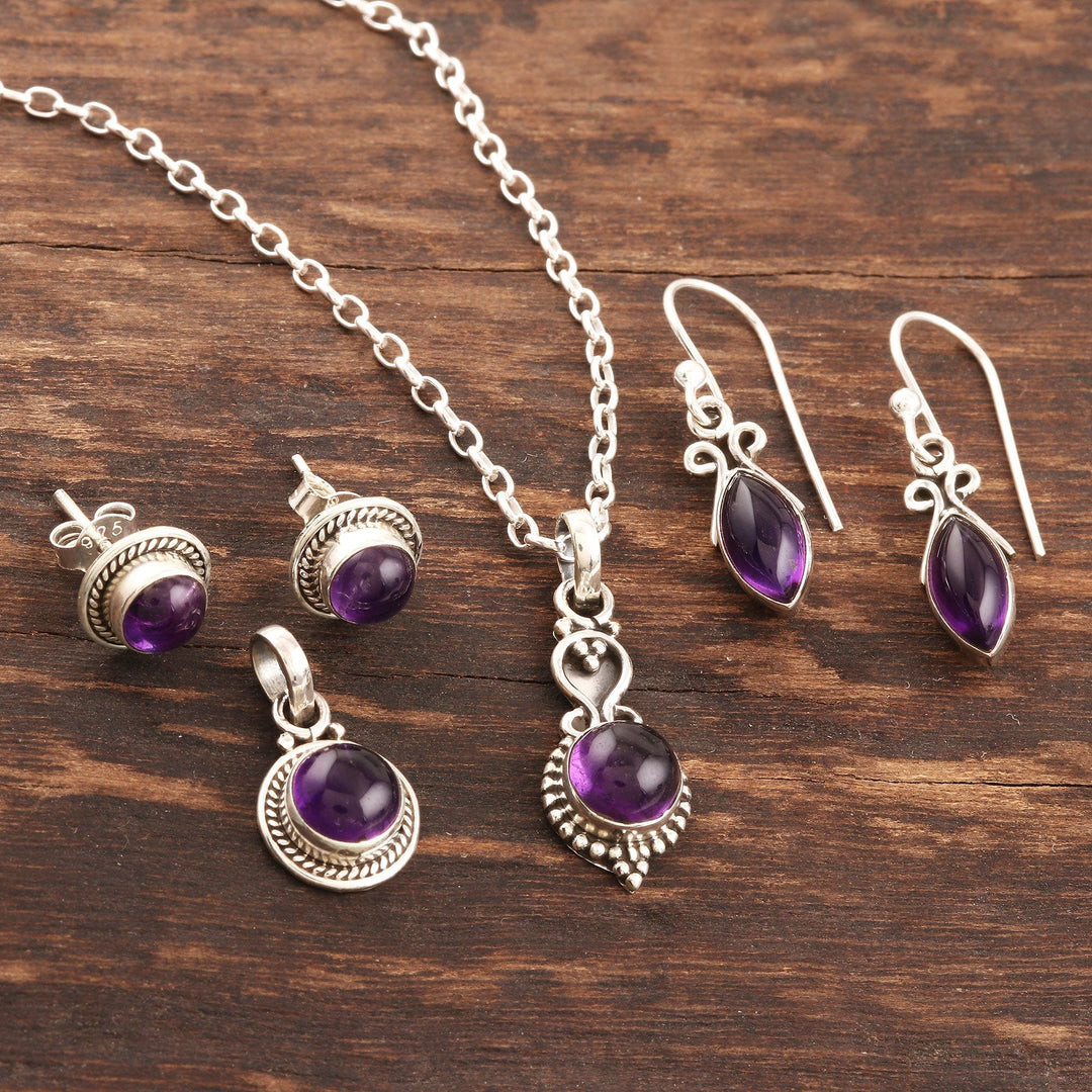 Handmade Amethyst and Sterling Silver Jewelry Set - Passionate Purple
