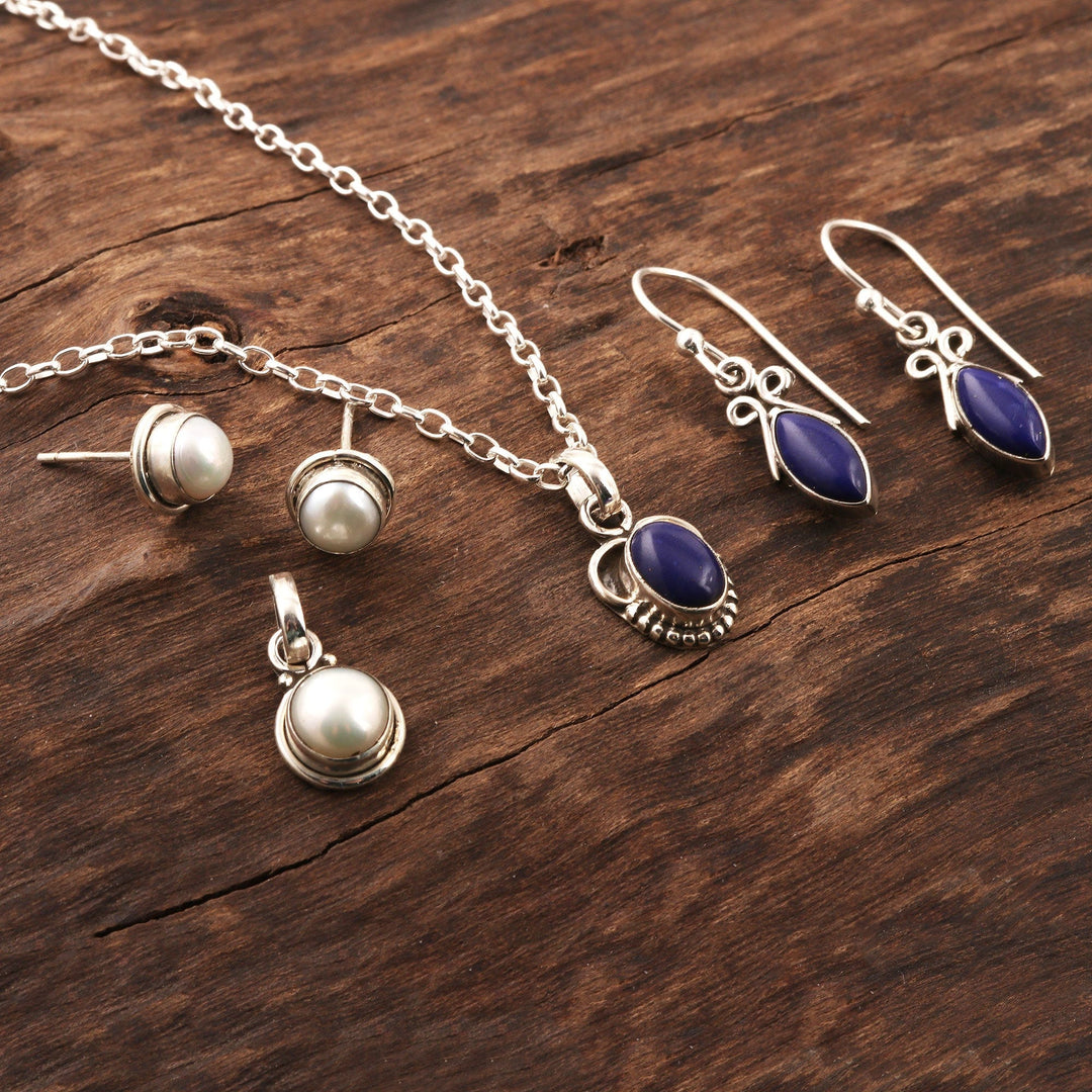 Handmade Cultured Pearl and Lapis Lazuli Jewelry Set - Ocean Treasure