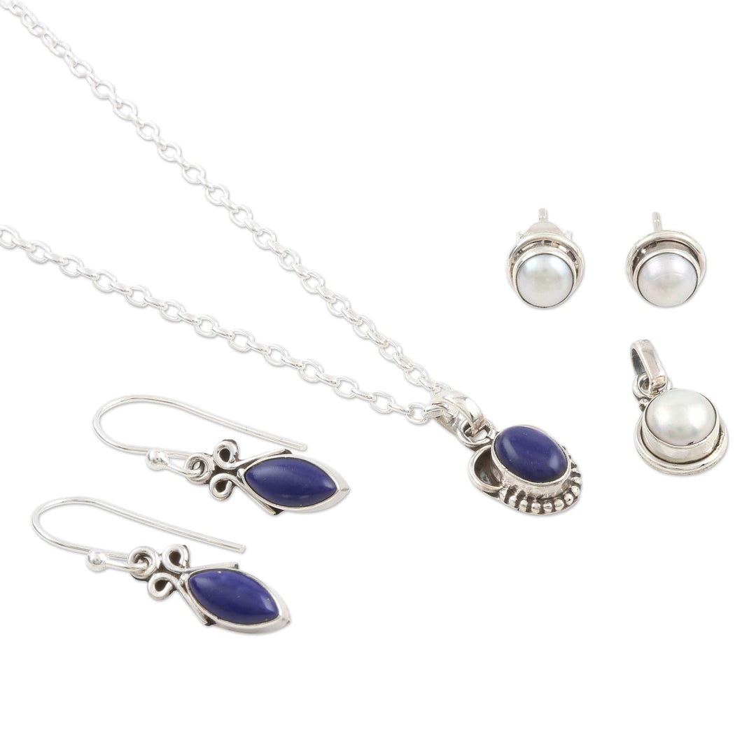 Handmade Cultured Pearl and Lapis Lazuli Jewelry Set - Ocean Treasure