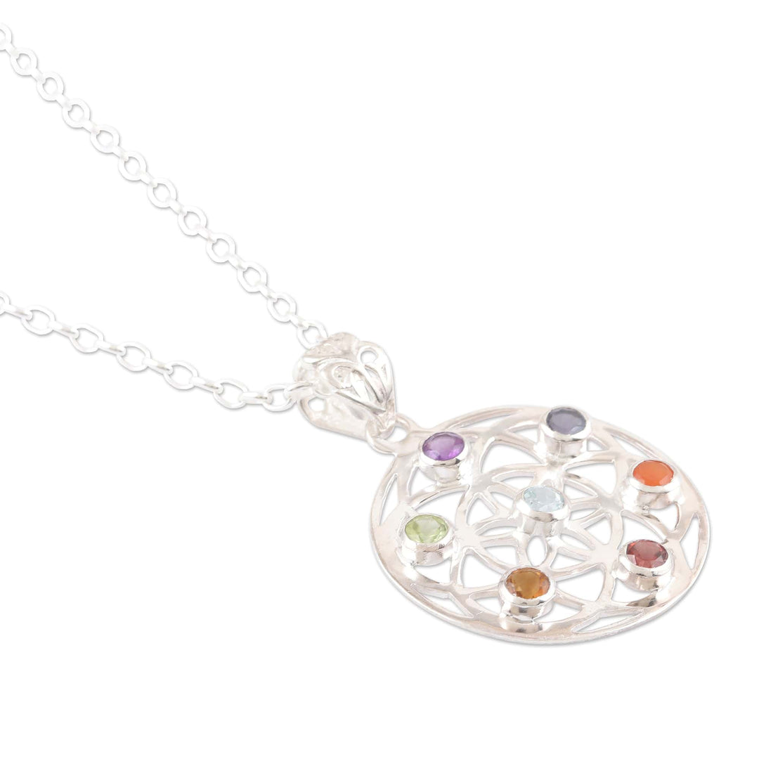 Multi-Gemstone and Sterling Silver Chakra Pendant Necklace - Chakra Medallion