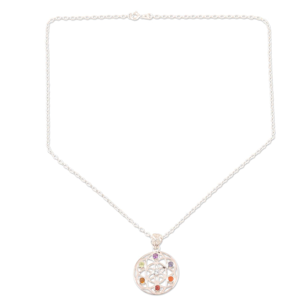 Multi-Gemstone and Sterling Silver Chakra Pendant Necklace - Chakra Medallion