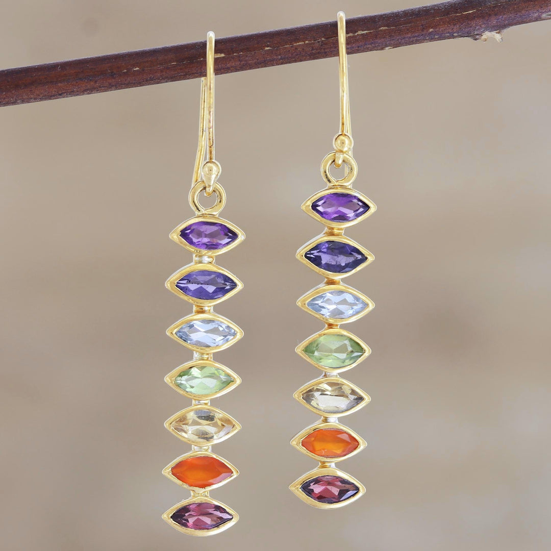 Gold-Plated Multi-Gemstone Chakra Dangle Earrings - Chakra Stones