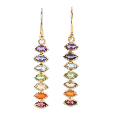 Gold-Plated Multi-Gemstone Chakra Dangle Earrings - Chakra Stones